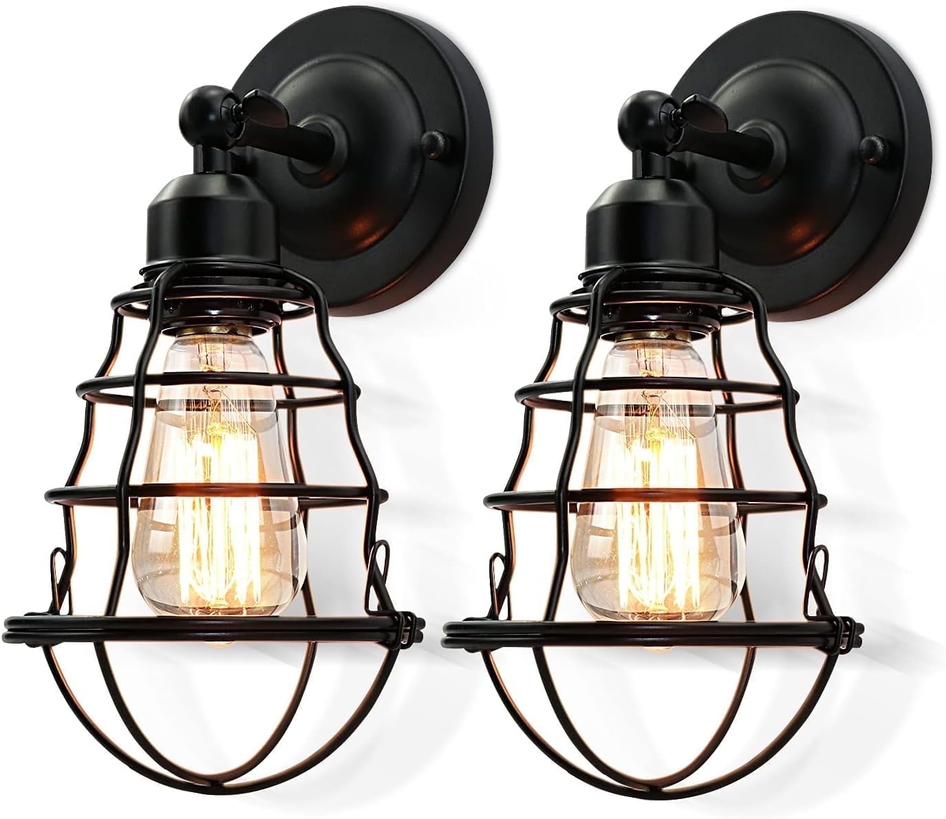 Pynsseu Industrial 2-Light Black Wall Sconces (2 Count)
