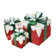 PYNSSEU Set of 3 Christmas Lighted Gift Boxes Decorations 60 LED Lights Present Box for Holiday Party Xmas Home Yard
