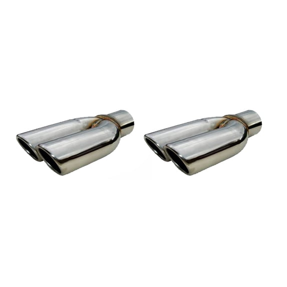 Pypes EVT19S 1970-1971 GTO Style Exhaust Tips 2-1/2 in Inlet - Dual 2-1/4 in Round Outlets - 10-3/4 in Long - Single Wall - Cut Edge - Angled Cut - Stainless - Polished - Pair