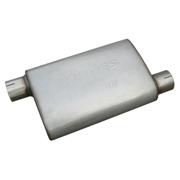 Pypes Performance Exhaust MVV10 Violator Series Muffler; 14 in.; 2.5 in. Offset/Offset; Hardware Not Incl.; Natural 409 Stainless Steel;