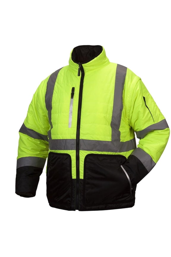 RJR3310M Rjr33 Class 3 Hi-Vis Lime 4-in-1 Quilted Reversible Jacket, 4X-Large