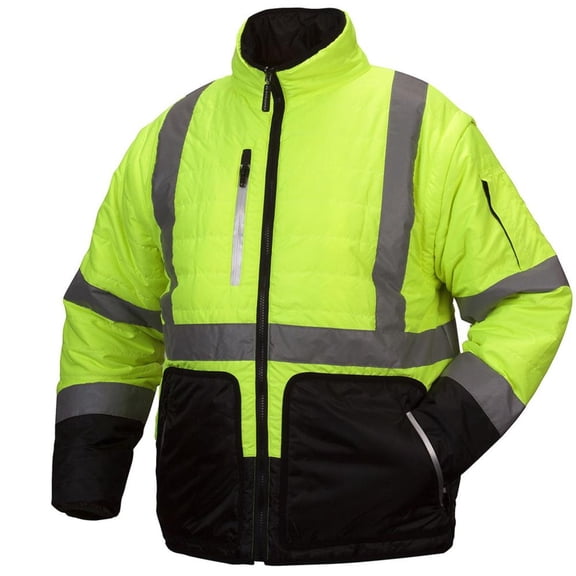 Pyramex RJR3310M Rjr33 Class 3 Hi-Vis Lime 4-in-1 Quilted Reversible Jacket, 4X-Large