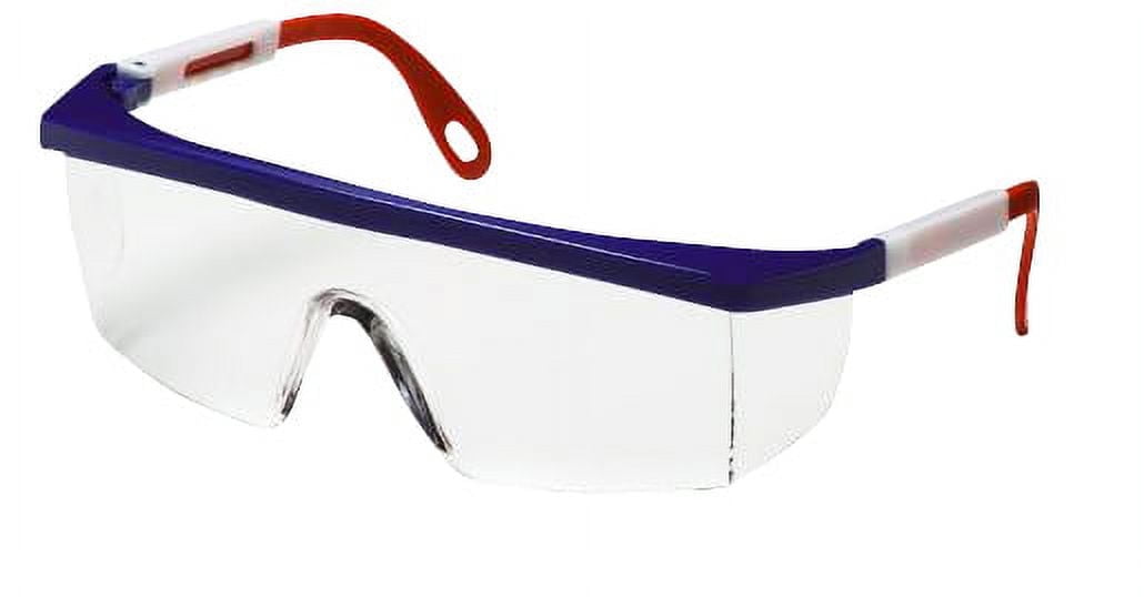 Pyramex Integra Scratch Resistant Safety Glasses, Clear Lens with Red, White and Blue Frame, 10 Count - MS-97242