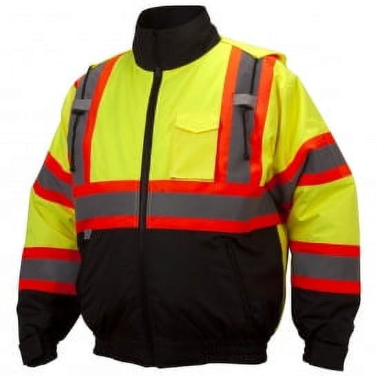 Pyramex RCJ3210 Type R Class 3 X-Back Two-Tone Black Bottom Bomber Jacket - Yellow/Lime Size: 2XL