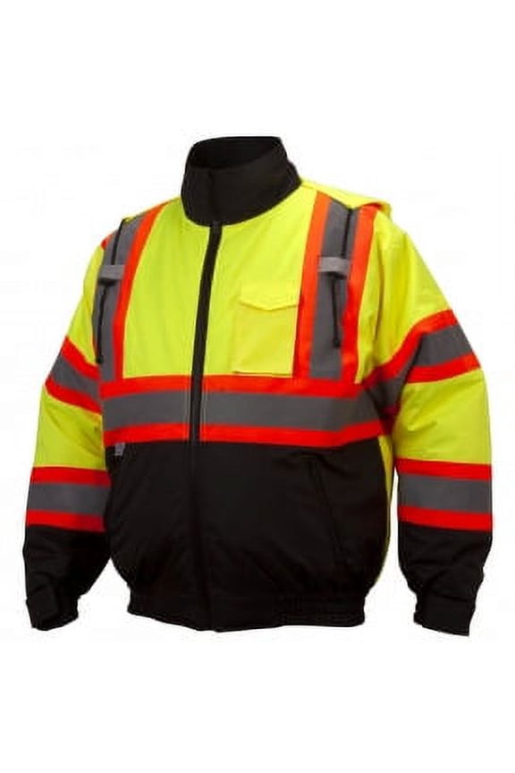 RCJ3210 Type R Class 3 X-Back Two-Tone Black Bottom Bomber Jacket - Yellow/Lime Size: L
