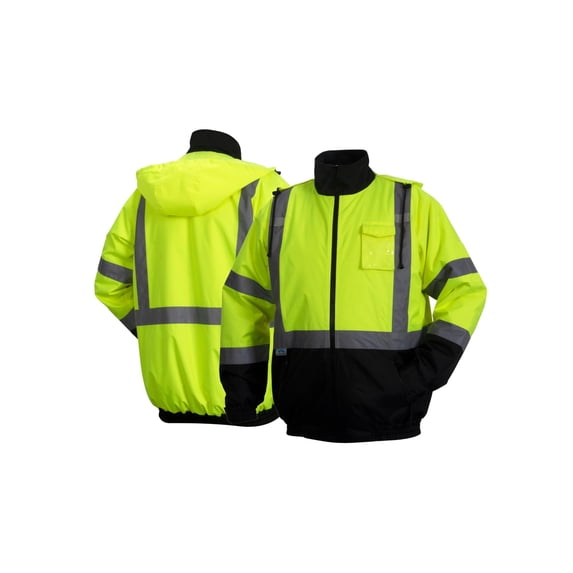 Pyramex RJ3210 TALL Series HI VIS Lime Waterproof Bomber Safety Jacket With Quilted Liner ANSI Class 3 Type R Size Tall 5XLarge