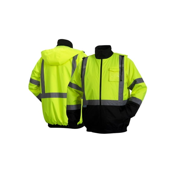 Pyramex RJ3210 TALL Series HI VIS Lime Waterproof Bomber Safety Jacket With Quilted Liner ANSI Class 3 Type R Size Tall 5XLarge