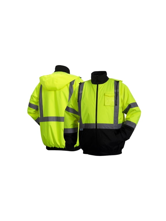 RJ3210 TALL Series HI VIS Lime Waterproof Bomber Safety Jacket With Quilted Liner ANSI Class 3 Type R Size Tall Extra Large