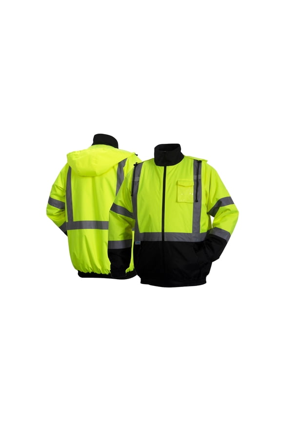 RJ3210 TALL Series HI VIS Lime Waterproof Bomber Safety Jacket With Quilted Liner ANSI Class 3 Type R Size Tall Extra Large