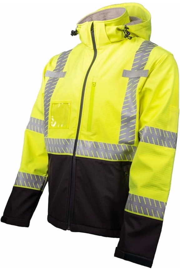 RJ40 Type R Class 3 Hi-Vis Waterproof Fleece Lined Softshell Jacket, Hi-Vis Lime Green, M
