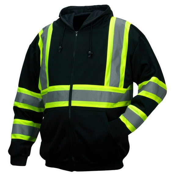 Pyramex Safety RSZH34 Series Enhanced Visibility Black Sweatshirt ANSI Type 0 Class 1 With Reflective Contrasting Tape Size Medium
