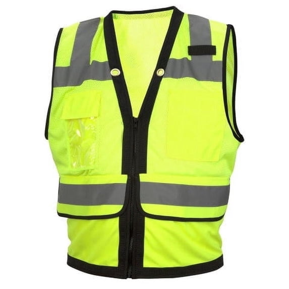 Pyramex RVZ2810L RVZ28 Series Vest Hi-Vis Lime with Black Trim and Zipper - Size Large