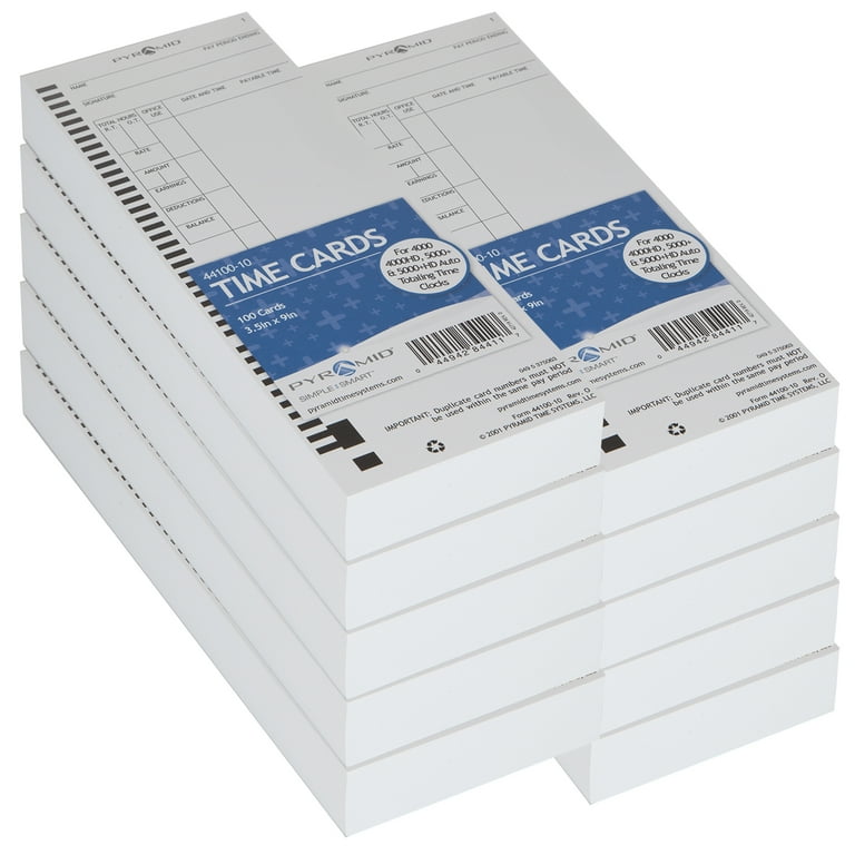 Time Clock Cards for Pyramid Technologies 1000/2000, Two Sides, 3.5 x 9, 100/Pack Time Clock Cards for Pyramid Technologies 1000/2000, Two Sides, 3.5 x 9, 100/Pack