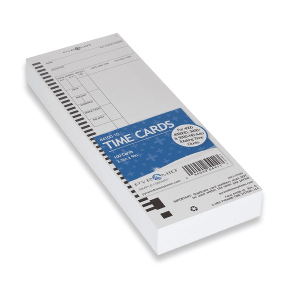 Pyramid Time Systems 1,000 Count Time Cards for Pyramid 4000, 4000HD, 5000 Time Clocks, Employee Time Cards, Punch Cards