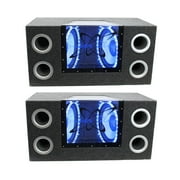 Pyramid 10 1000W Dual Car Audio Subs Box Subwoofers Bandpass w/Neon 2 Pack