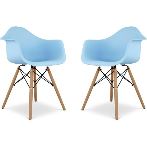 Pyramid 17.5" Plastic and Beech Wood Armchairs in Blue (Set of 2)