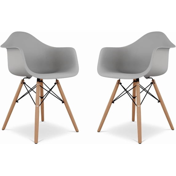Pyramid 17.5" Plastic and Beech Wood Armchairs in Gray (Set of 2)