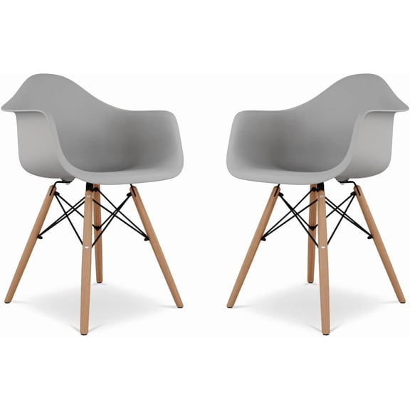 Pyramid 17.5" Plastic and Beech Wood Armchairs in Gray (Set of 2)