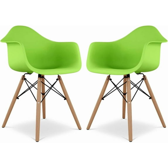 Pyramid 17.5" Plastic and Beech Wood Armchairs in Green (Set of 2)