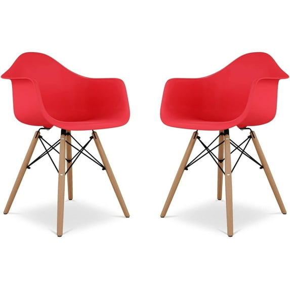 Pyramid 17.5" Plastic and Beech Wood Armchairs in Red (Set of 2)