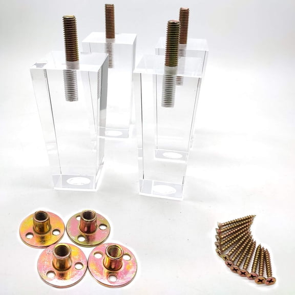 Pyramid 3.94 Inch Clear Acrylic Furniture Legs With Gold-Tone Hardware Set Of 4