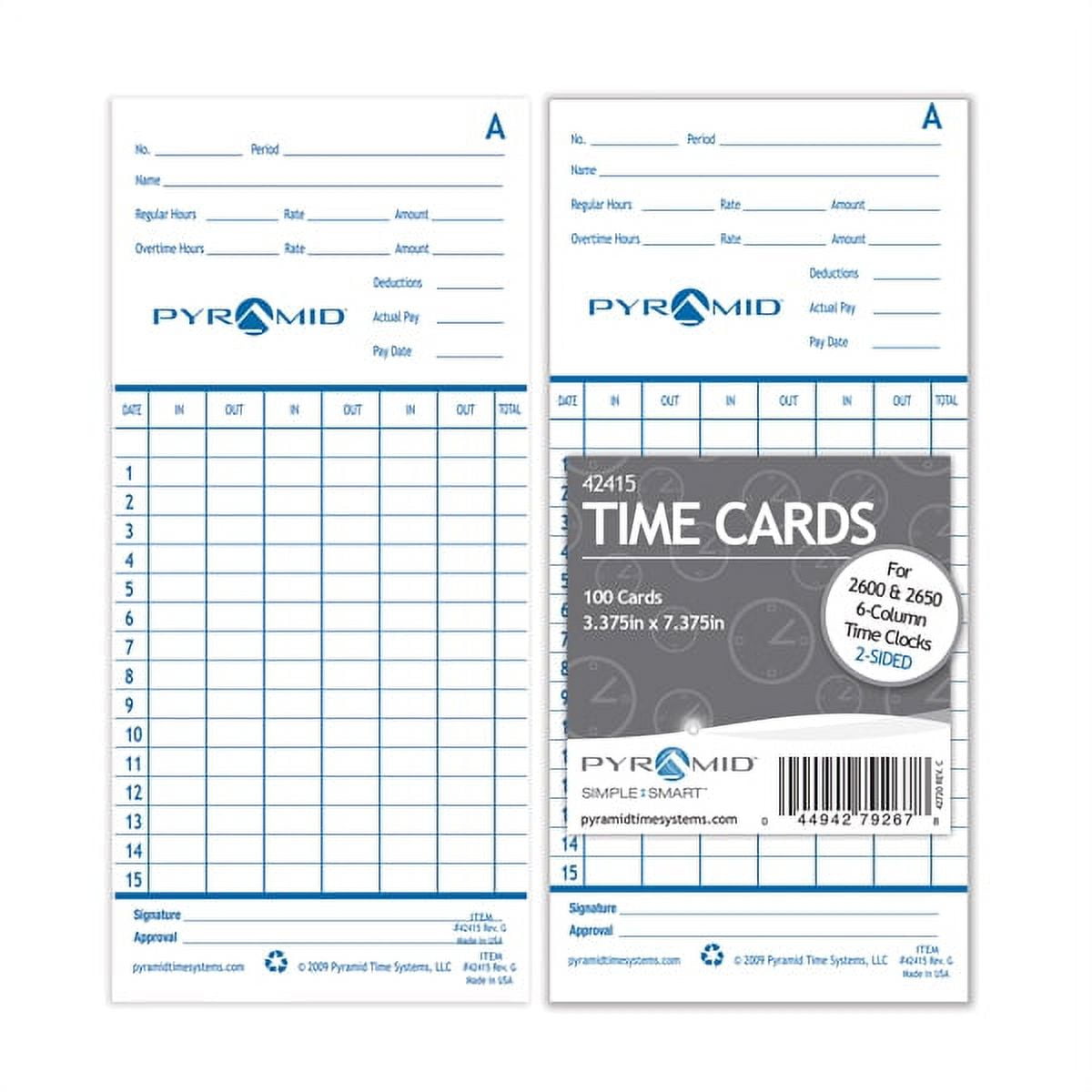 Pyramid 42415 Genuine Time Cards for 2500, 2600 & 2650 Auto Aligning