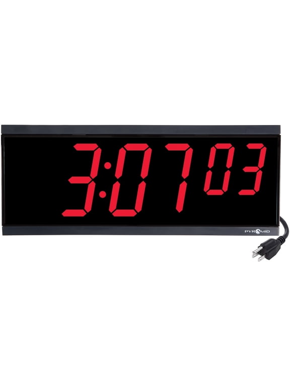 Extra Large Stand Alone Digital Clock, 4" Numeral Red LED Display, 6 Digit (Hour, Minute, Second) Time Display, 250' Viewing Distance, 110V with 6' Cord
