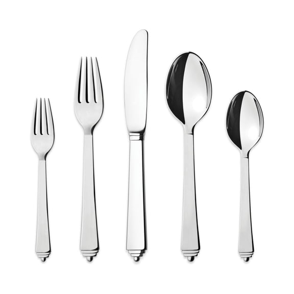 Pyramid 5-Piece Mirror-Polished Stainless-Steel Flatware Gift Set, Art-Deco Handle