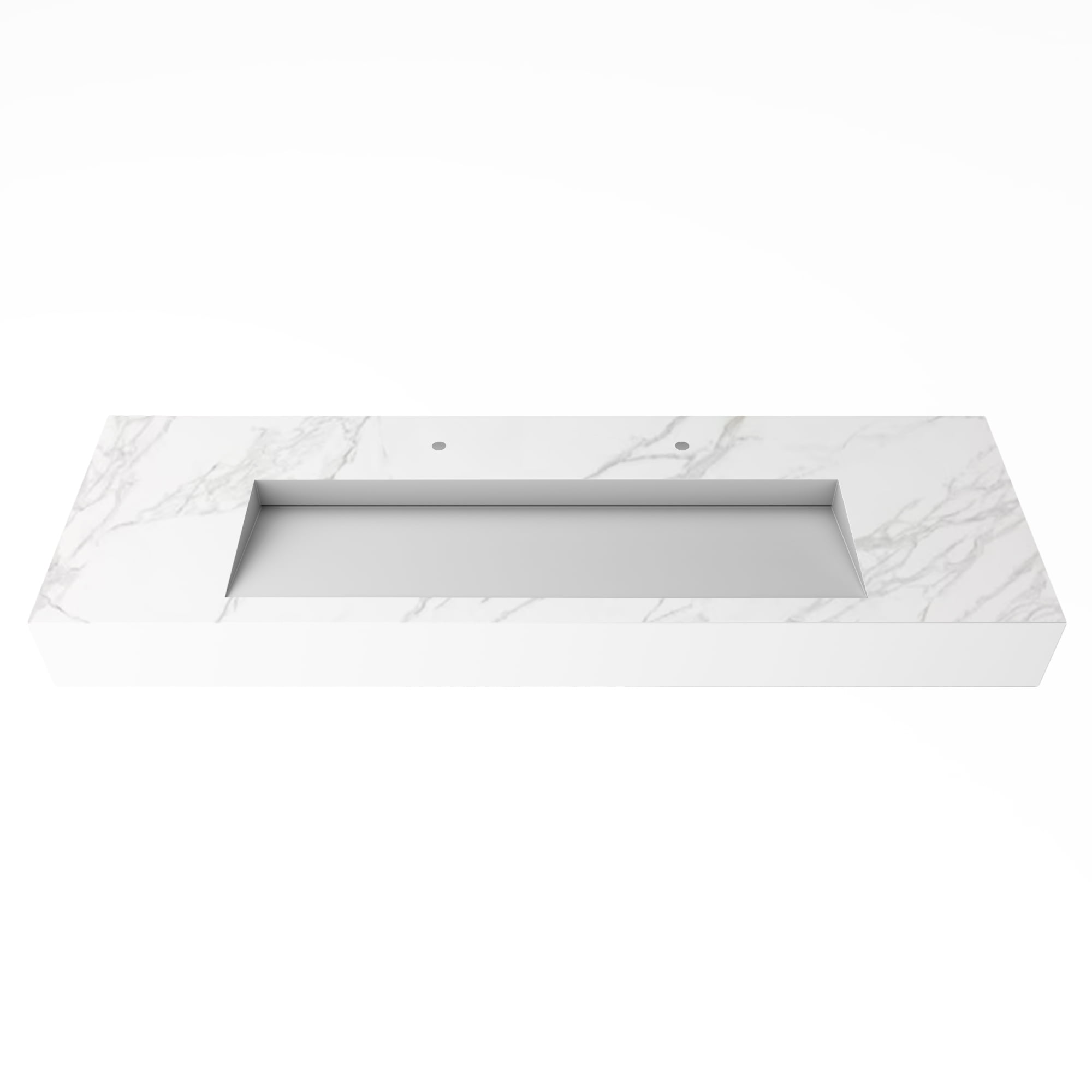 Pyramid 60" Solid Surface Manmade Stone Bathroom Double Basin Sink in Marble