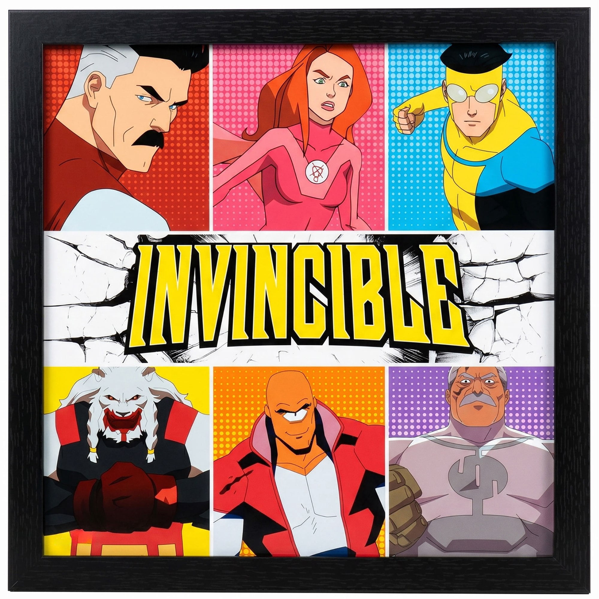 Pyramid : Invincible Character Lineup - 12x12 Framed Gel Coated Print - Animated Series Artwork, Licensed Skybound Wall Decor, Collectible