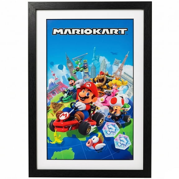 Pyramid : Mario Kart Globe - 11x17 Faux Matted Framed Poster - Plexi, Video Game Race Artwork, Licensed Nintendo Wall Decor, Collectible Print