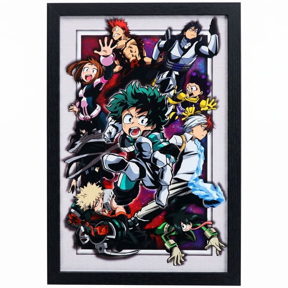 Pyramid : My Hero Academia: Heroes - 11x17 Faux Matted Framed Poster - Plexi, Anime Character Artwork, Licensed Wall Decor, Collectible Print
