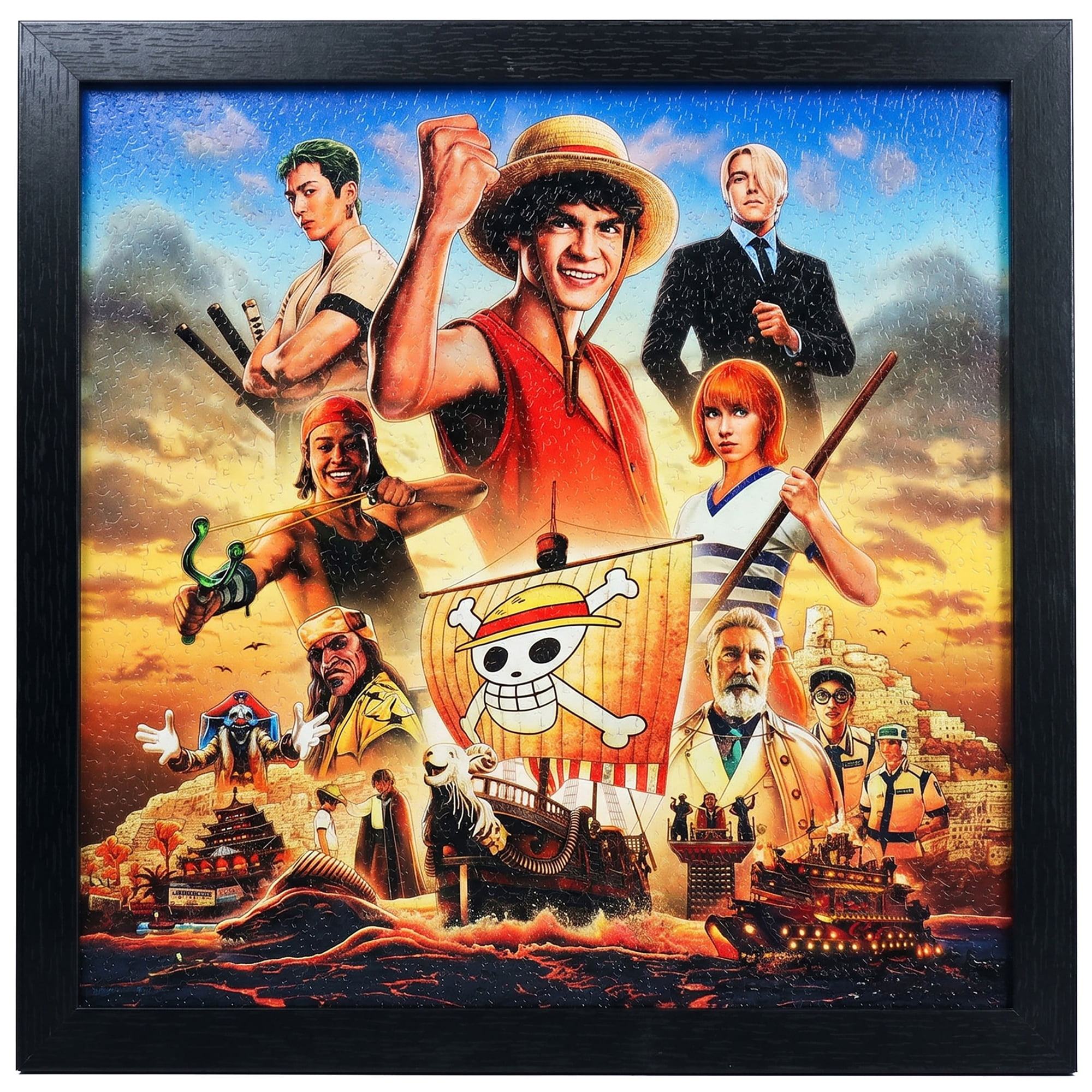 Pyramid : One Piece: Going Merry Sailing - 12x12 Framed Gel Coated Print - Series Character Artwork, Licensed Netflix Wall Decor, Collectible