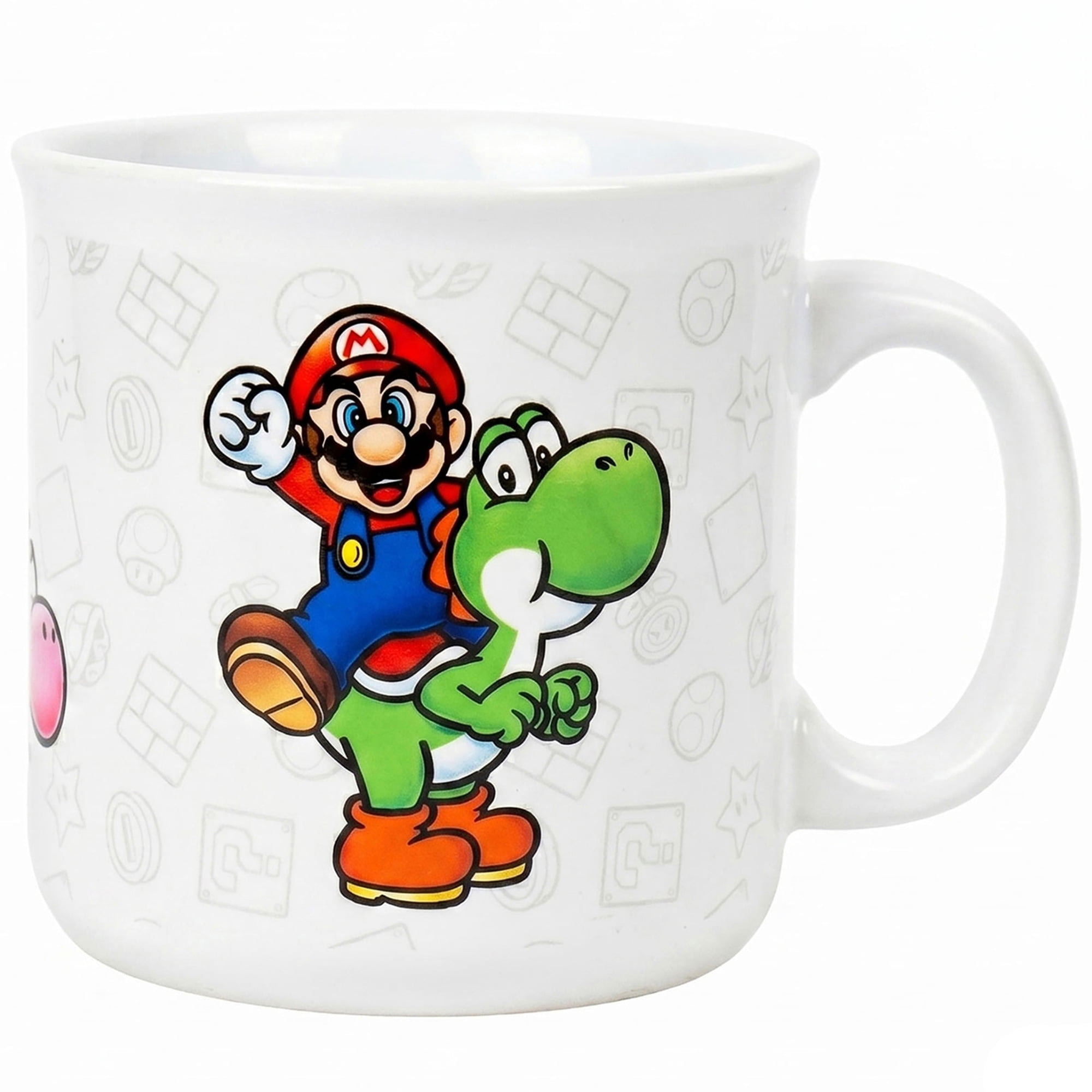 Pyramid America: Super Mario: Mario & Yoshi - 20oz Ceramic Camper Mug -Coffee Tea Cup, Microwave-Dishwasher Safe, Video Game Fan Collectible, Licensed