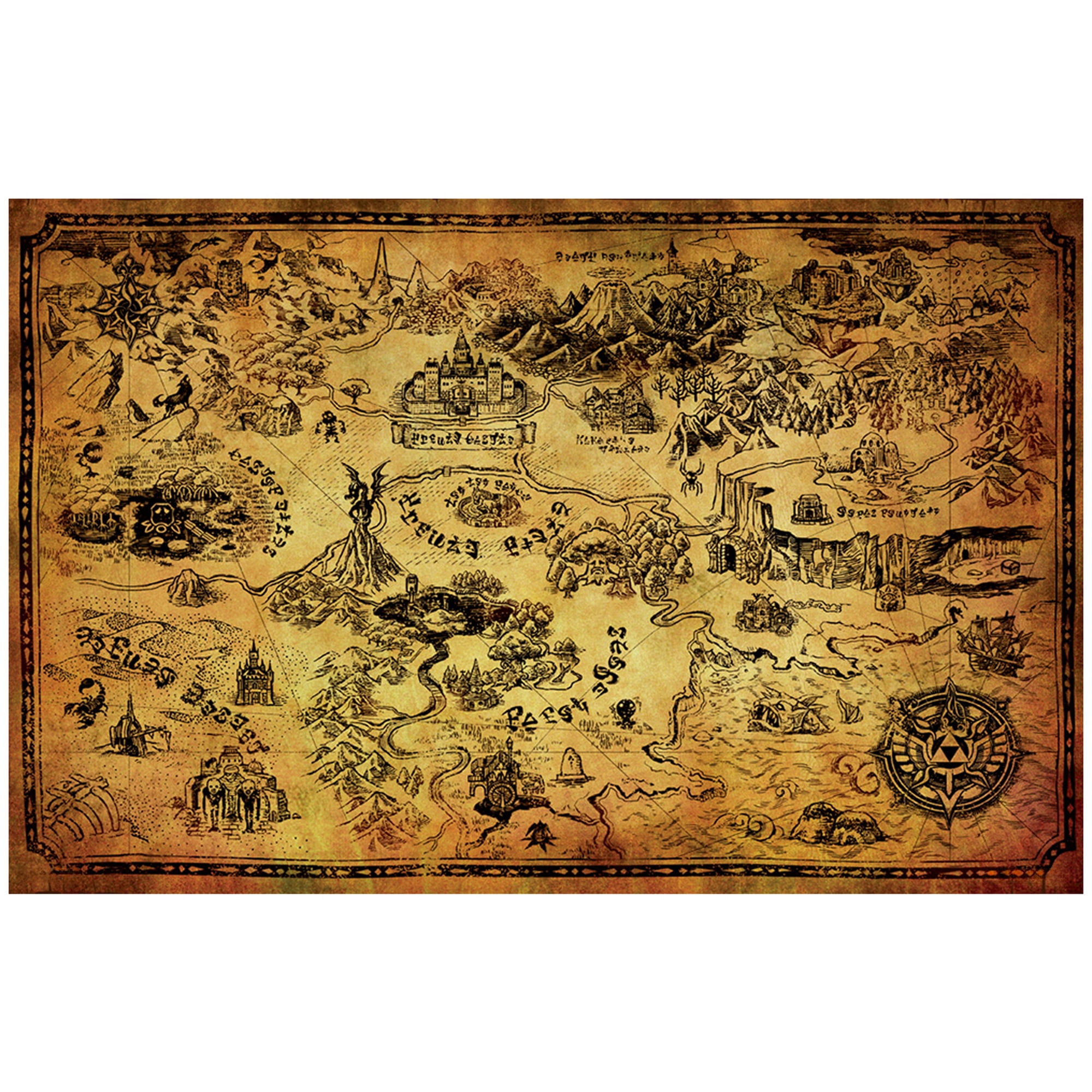 Pyramid America: The Legend of Zelda: Hyrule Map - 11x17 Poster Print - Video Game World View Artwork, Licensed Nintendo Wall Decor, Fan Collectible