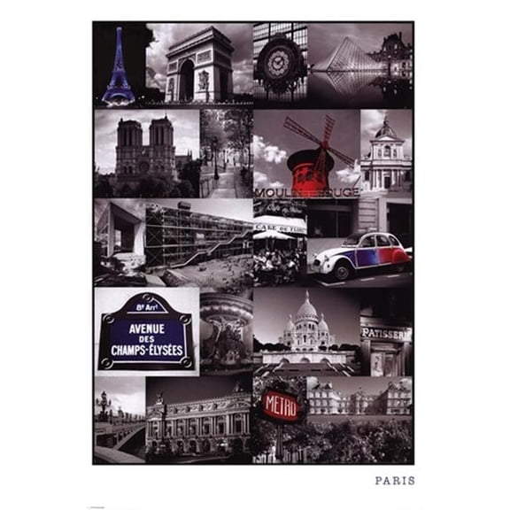 Pyramid Art Prints PYRPP32633 Paris -Collage -24 x 36 Poster Print