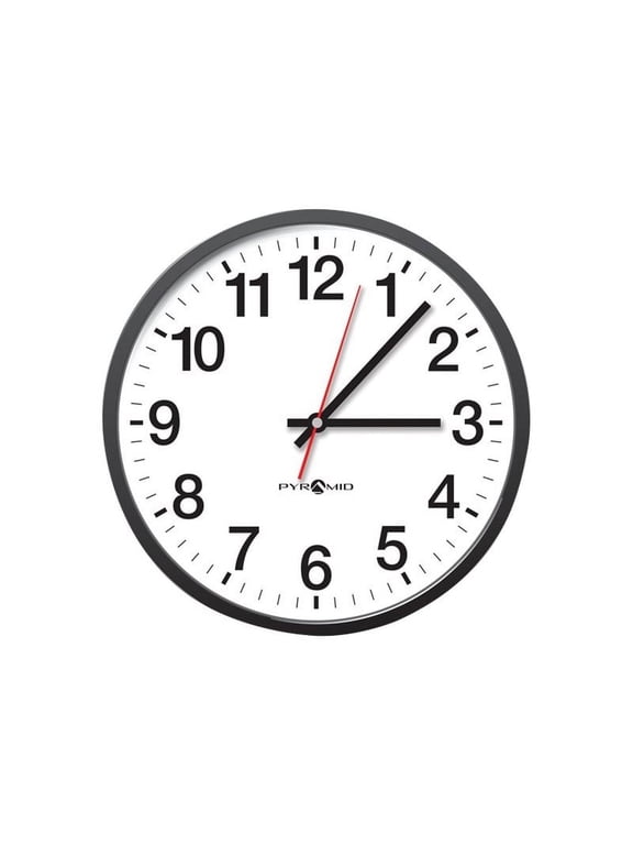 Analog Wall Clock, Battery Operated, Standard 12-Hour Display, Black Frame