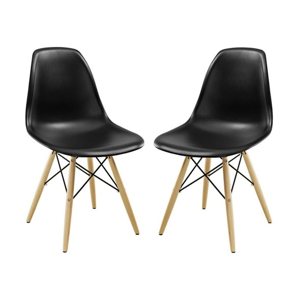 Modway Pyramid Dining Side Chairs Set of 2 in Black