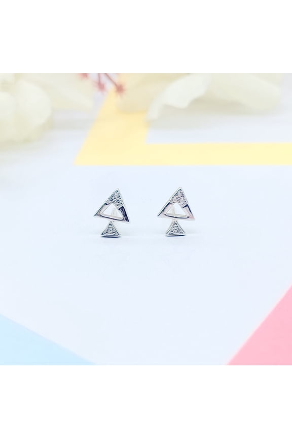 Pyramid Dual Triangle Studs Earrings Every Day Wear Unisex CZ Diamonds Minimalist Handmade Gift Studs with Push back Sterling Silver 925