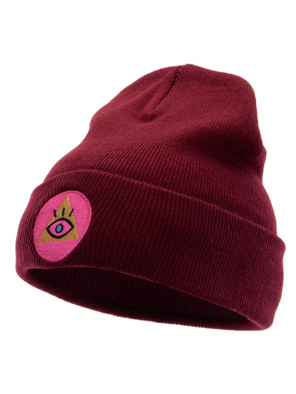Pyramid Eye Embroidered 12 Inch Long Knitted Beanie - Maroon OSFM