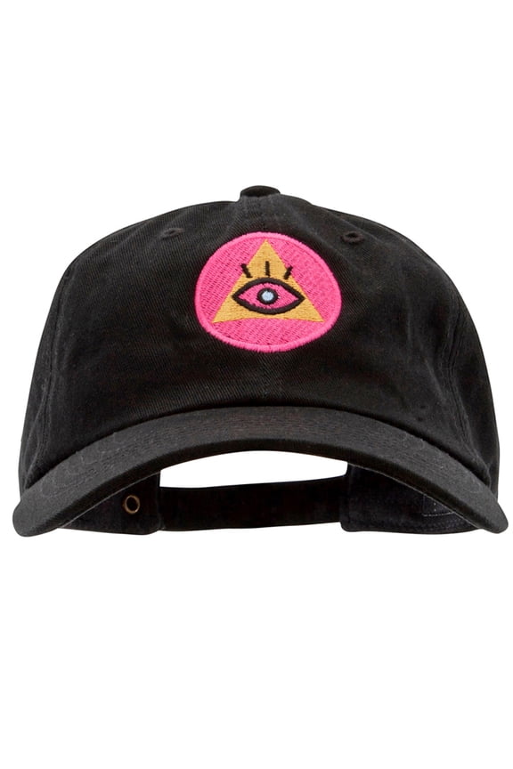 Pyramid Eye Embroidered Unstructured Cotton Twill Washed Cap - Black OSFM