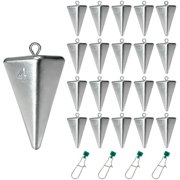 Pyramid Fishing Sinkers and Sinker Slider Set -1oz/2oz/3oz/4oz Surf Casting Saltwater and Beach Fishing with Excellent Bottom Hold, Pure Lead Weights