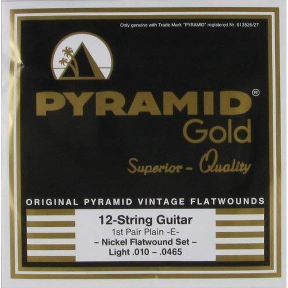 Pyramid Gold Chrome Nickel Flat Wound 12 String Electric Guitar Strings, .010 - .0465