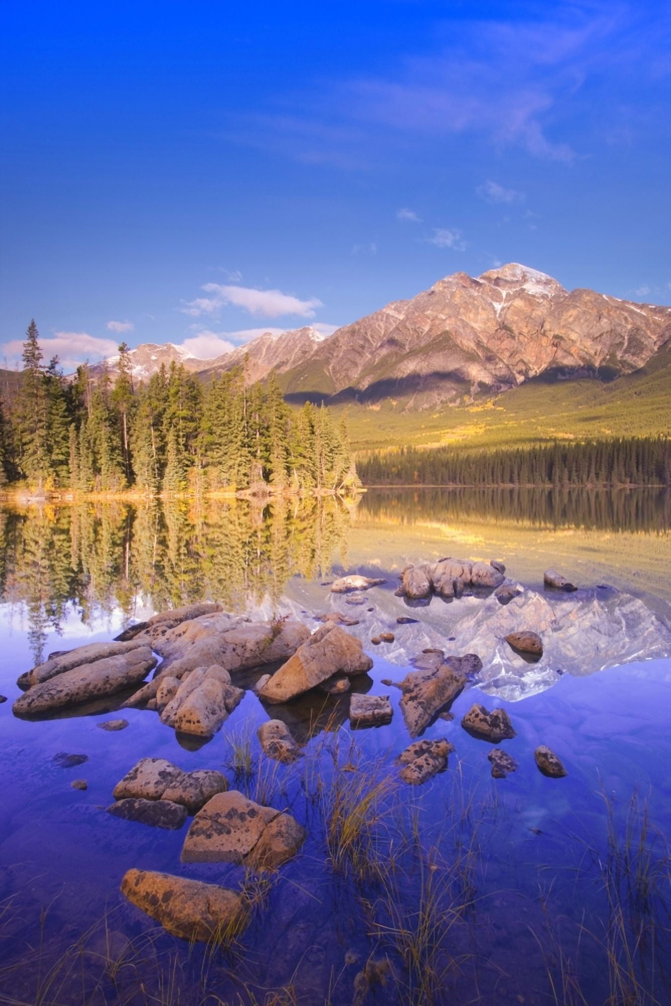 Pyramid Lake Jasper National Park Alberta Canada Canvas Art - Carson Ganci Design Pics (11 x 17)