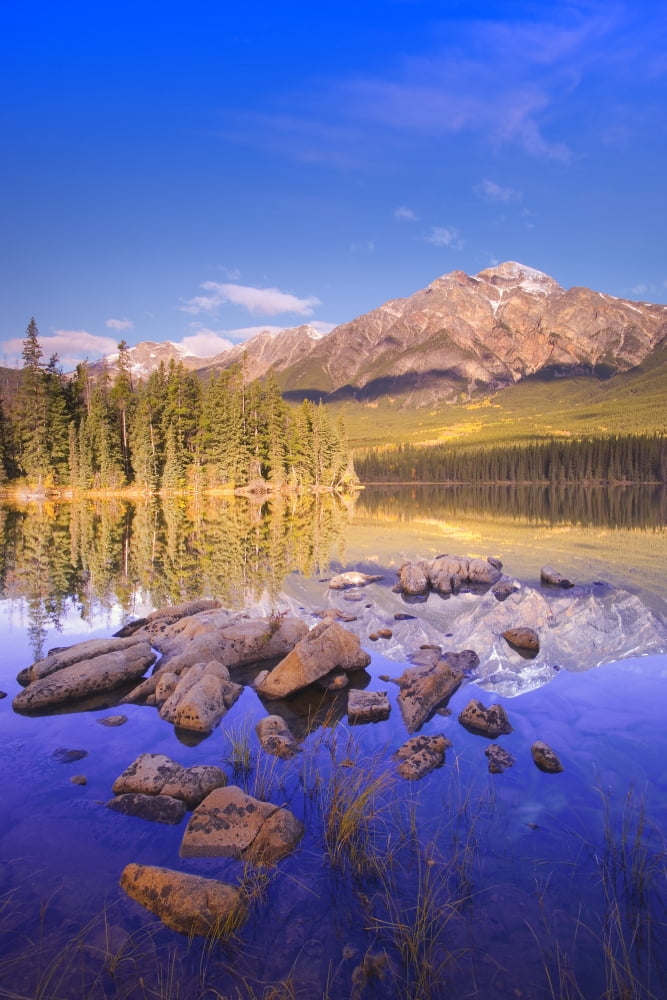 Pyramid Lake Jasper National Park Alberta Canada Canvas Art - Carson Ganci Design Pics (22 x 34)
