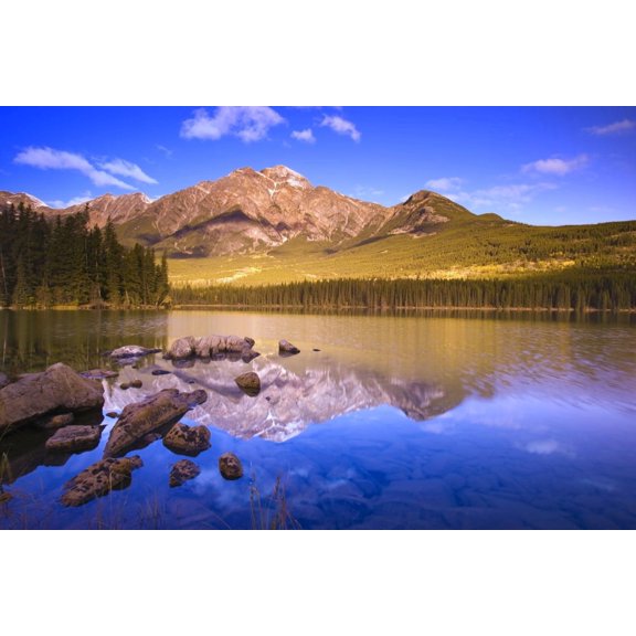 Pyramid Lake Jasper National Park Canvas Art - Carson Ganci Design Pics (17 x 11)