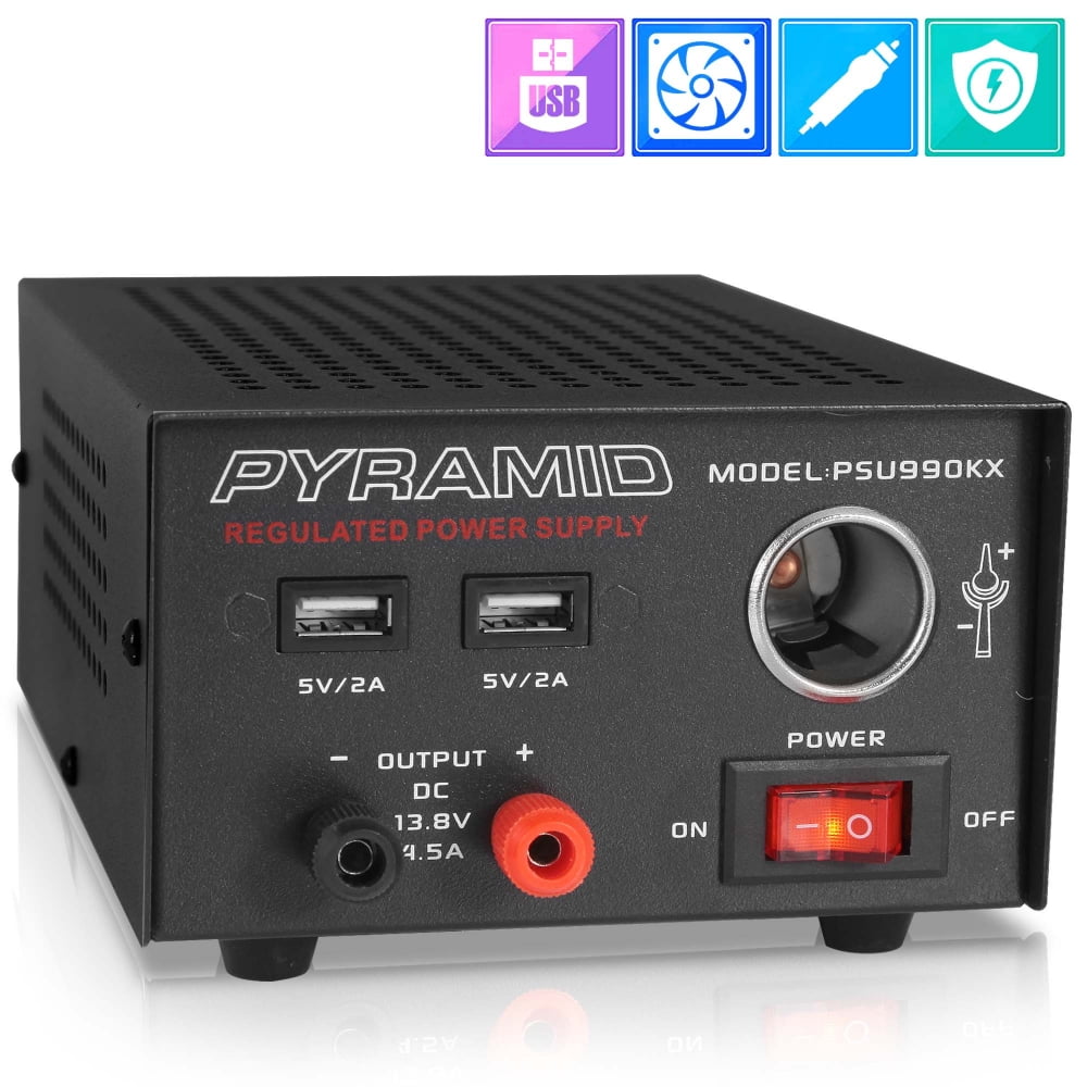 Pyramid PSU990KX - Bench DC Power Supply - AC-to-DC Power Converter with  Dual USB Ports, Car Cigarette Lighter Plug (4.5 Amp)