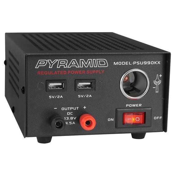 Pyramid PSU990KX - Bench DC Power Supply - AC-to-DC Power Converter with Dual USB Ports, Car Cigarette Lighter Plug (4.5 Amp)