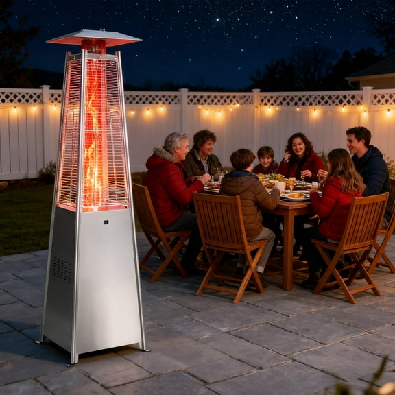 Pyramid Patio Heater, 42000 BTU Outdoor Patio Heater, 7.5 feet LED Standing Heater with Cover and Wheels, Gray