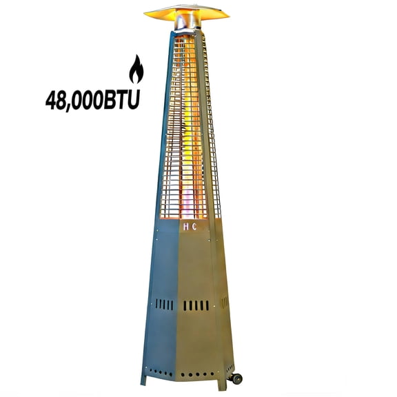 Pyramid Patio Heater, 48,000 Outdoor Patio Heater, Quartz Glass Tube Propane Heater, Tip-Over Protection & Wheels